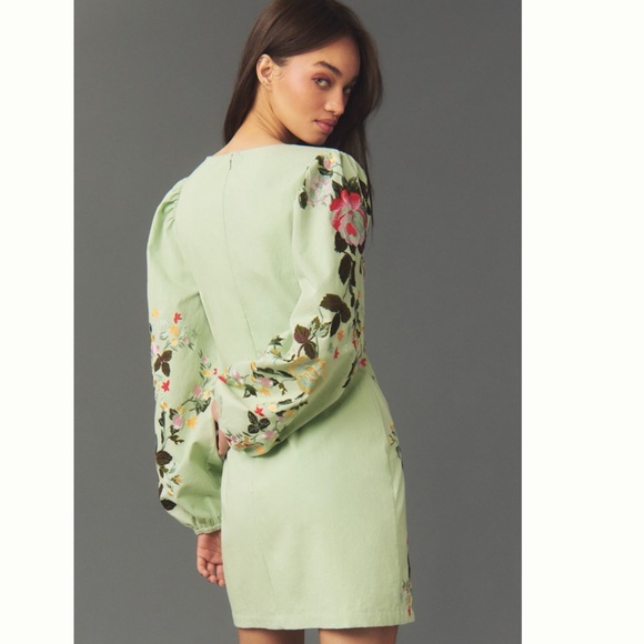NWT Anthropologie Let Me Be Fully Floral Embroidered Long-Sleeve Mini Dress M - Picture 9 of 17
